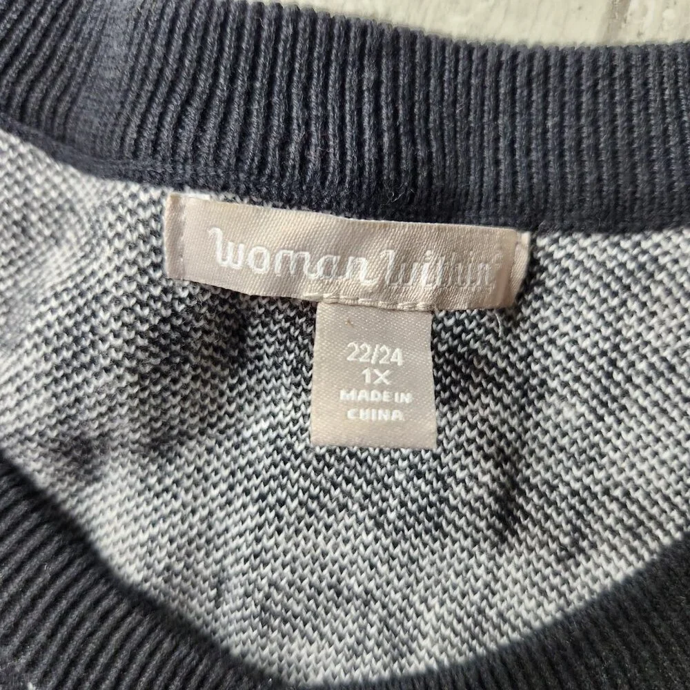 Plus Size Cardigan Sweater Size 1X 22-24 Black White Check Plaid